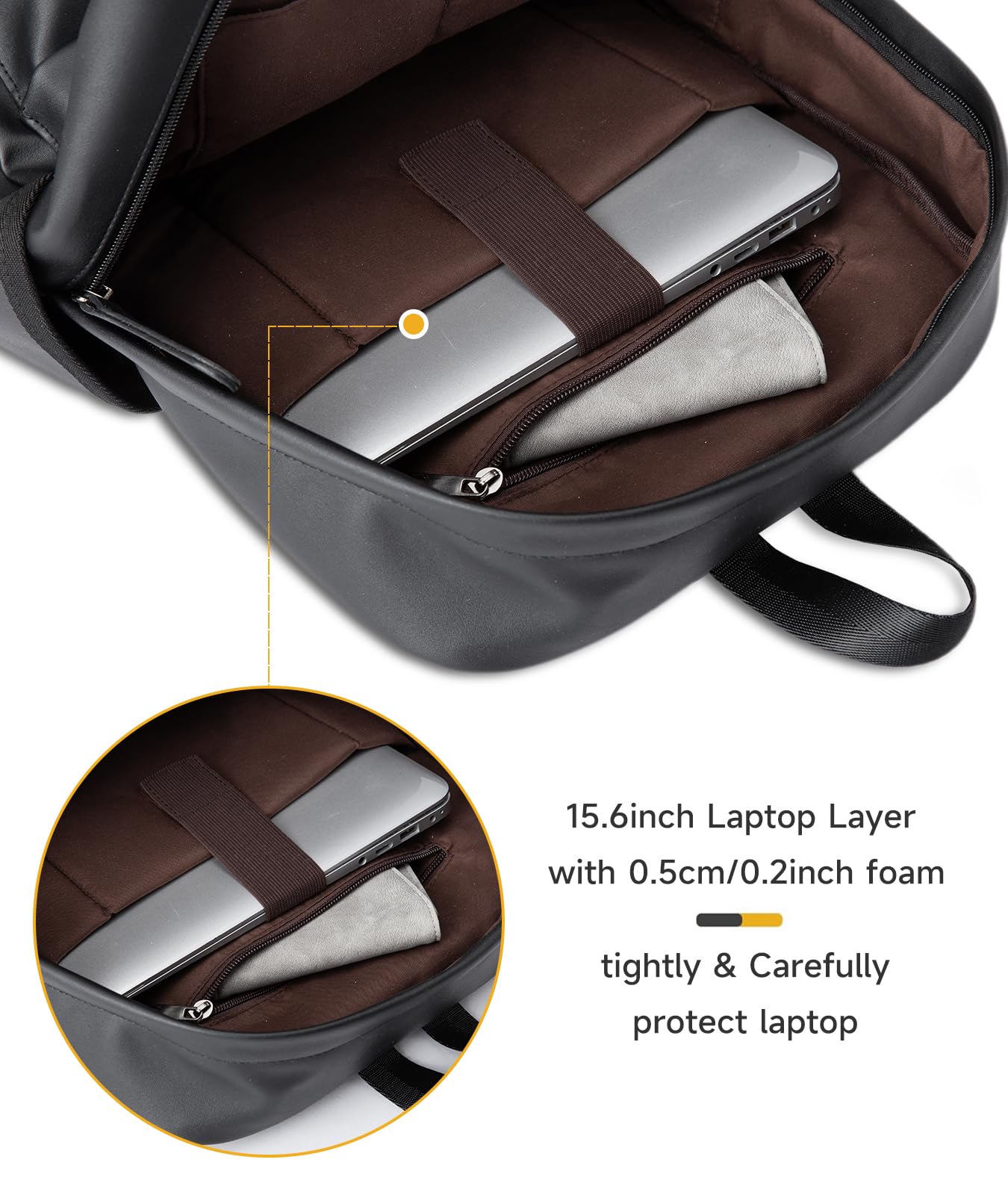 MOYYI Leather Laptop Backpack for Men Black Fit 15.6inch Laptop Backpack Simplify Rucksack Waterproof for Work Commute Casual Daypack