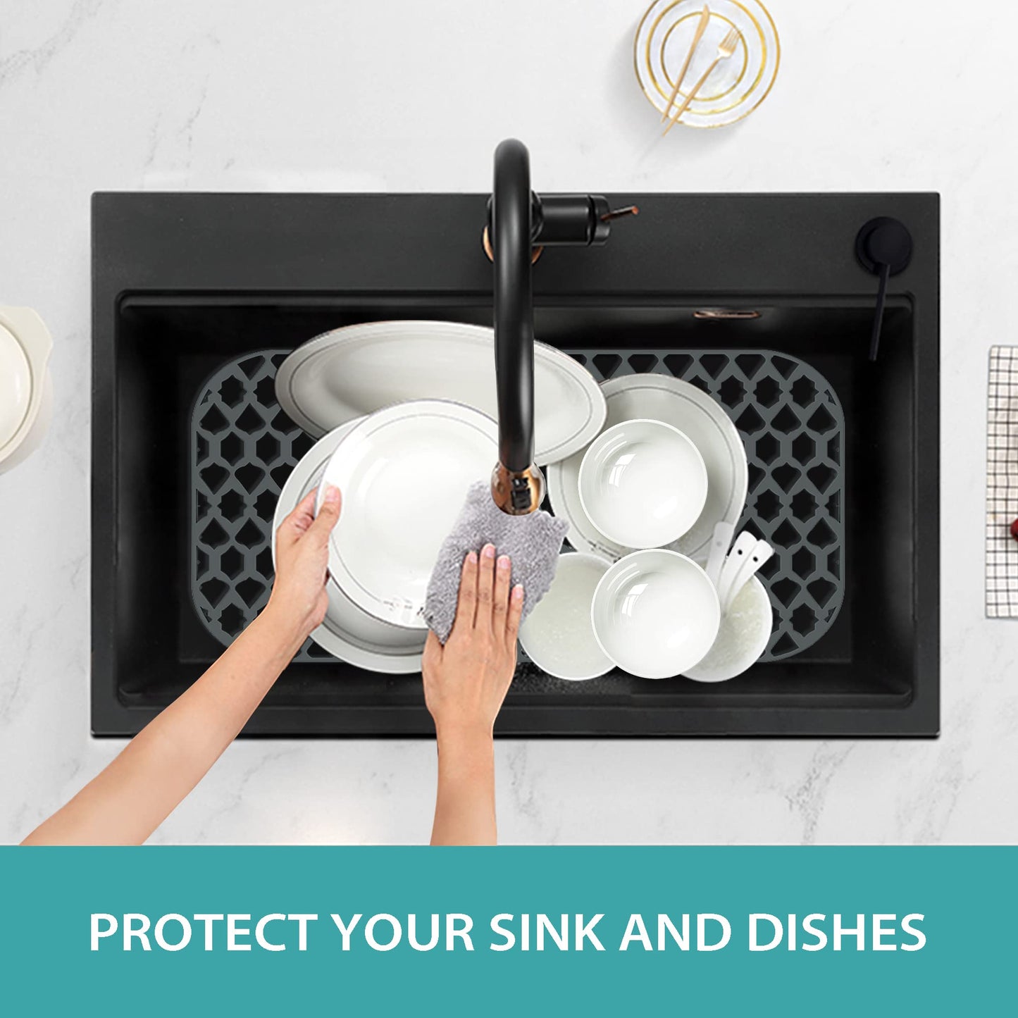 SAMSIER Silicone Sink Protectors Mats (13x11 & 14x12 & 16x12 & 18x16 & 19x14 & 21x16 & 22x13 & 25x16 & 26x14 & 28x14 & 30x16) for Bottom of Kitchen Sink (26”x14”, Rear Drain)