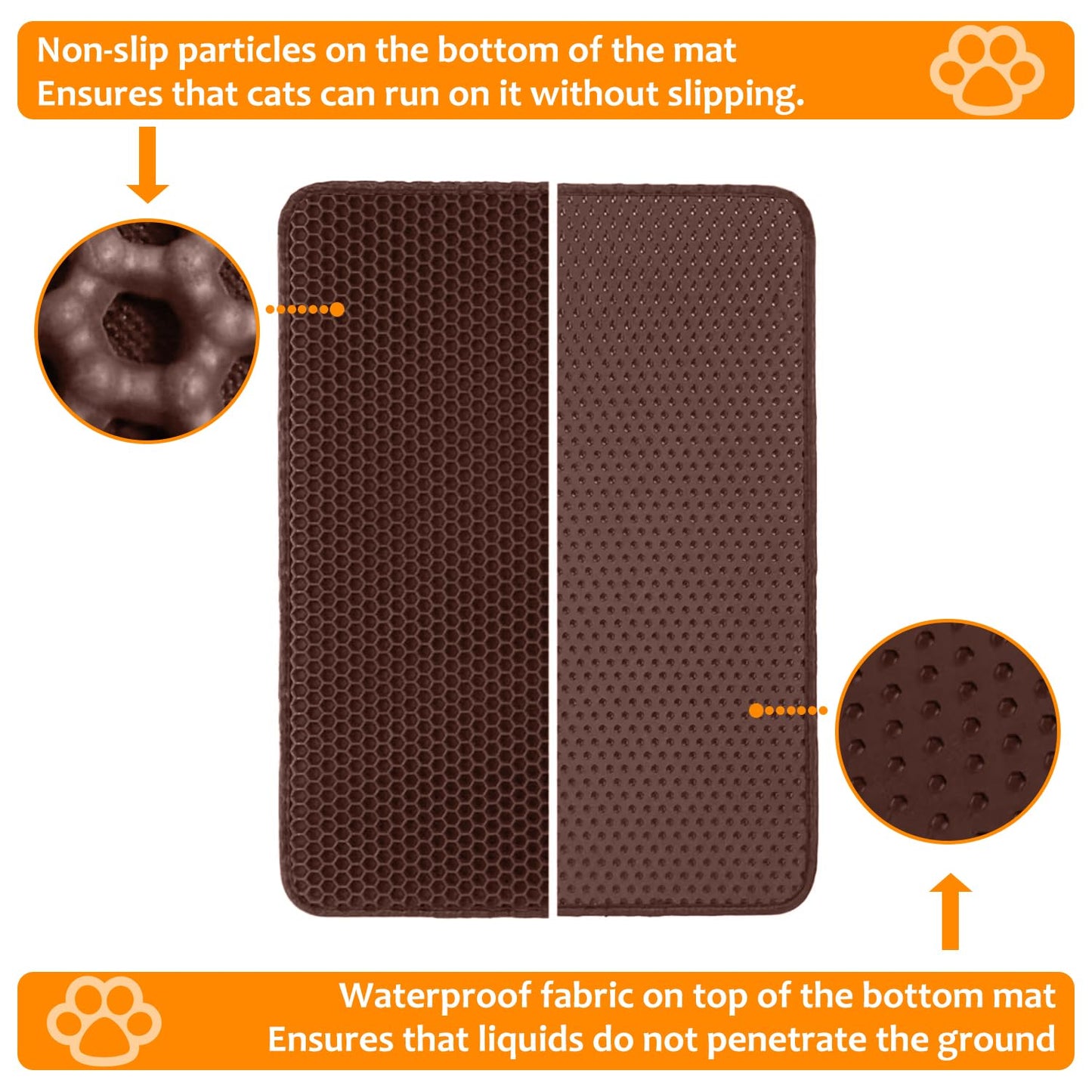28"x48" Cat Litter Mat, EVA & Fabric Double Layer Design Waterproof Bottom Cat Litter Mat,Anti-slip Litter Box Mat,Easy To Catch Pet Litter,Easier To Clean,Washable,Soft on Paws,Large Capacity,Brown