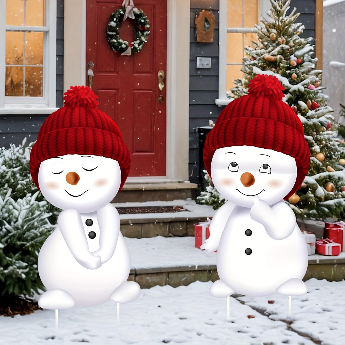 Jo.Devivre Christmas Decorations Outdoor, 2pcs Cute Snowman Yard Stakes, Large Snowman Garden Decorative Stakes for Christmas Decor, Yard Signs for Garden, Home, Lawn,Patio&Planter
