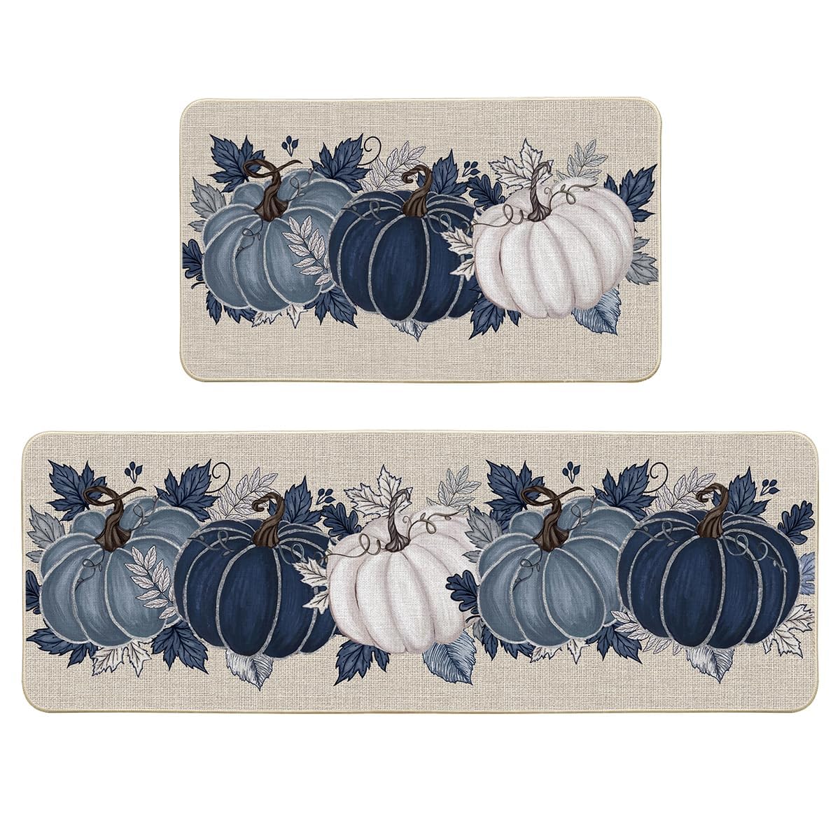 Artoid Mode Black Maple Leaves Pumpkin Fall Kitchen Mats Set of 2, Autumn Home Decor Low-Profile Kitchen Rugs for Floor - 17x29 and 17x47 Inch