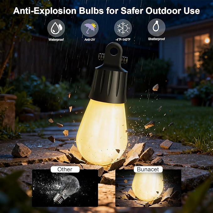 Outdoor String Lights 118FT Smart Patio Lights with APP Control, 36 LED Bulbs RGB IC Warm White, IP65 Waterproof Color Changing for Christmas, Patio, Backyard, Garden, Party, Holiday Decor