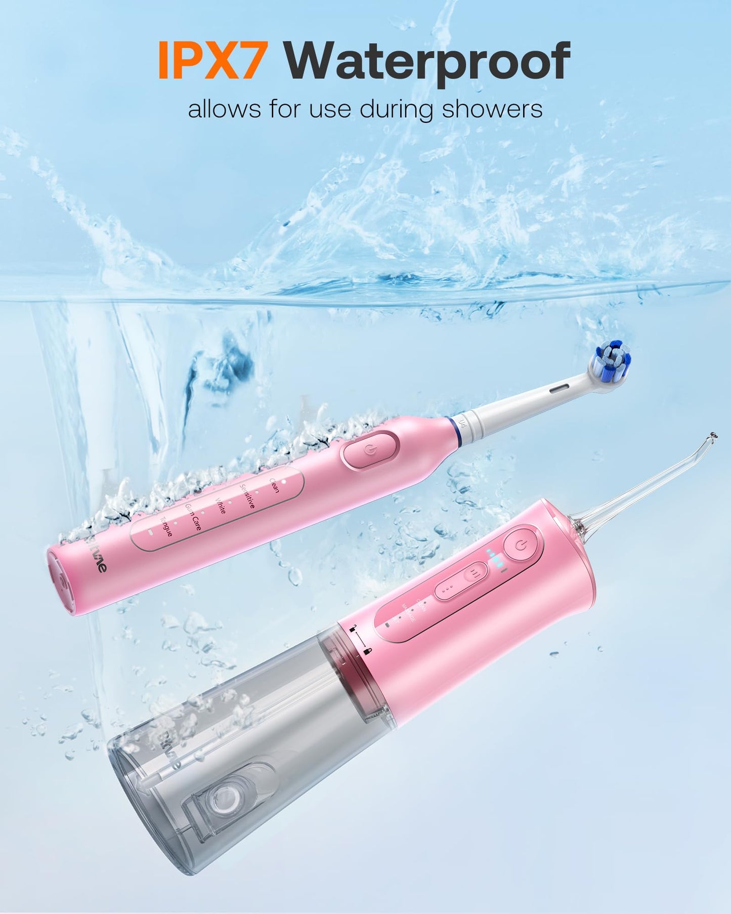 Bitvae Water Dental Flosser Teeth Picks, Cordless Water Flosser for Teeth, Braces, Dental Care and Rechargeable Rotary Electric Toothbrush Combo Set, 4 Tips, 4 Brush Heads, Waterproof, Black, C5+R1