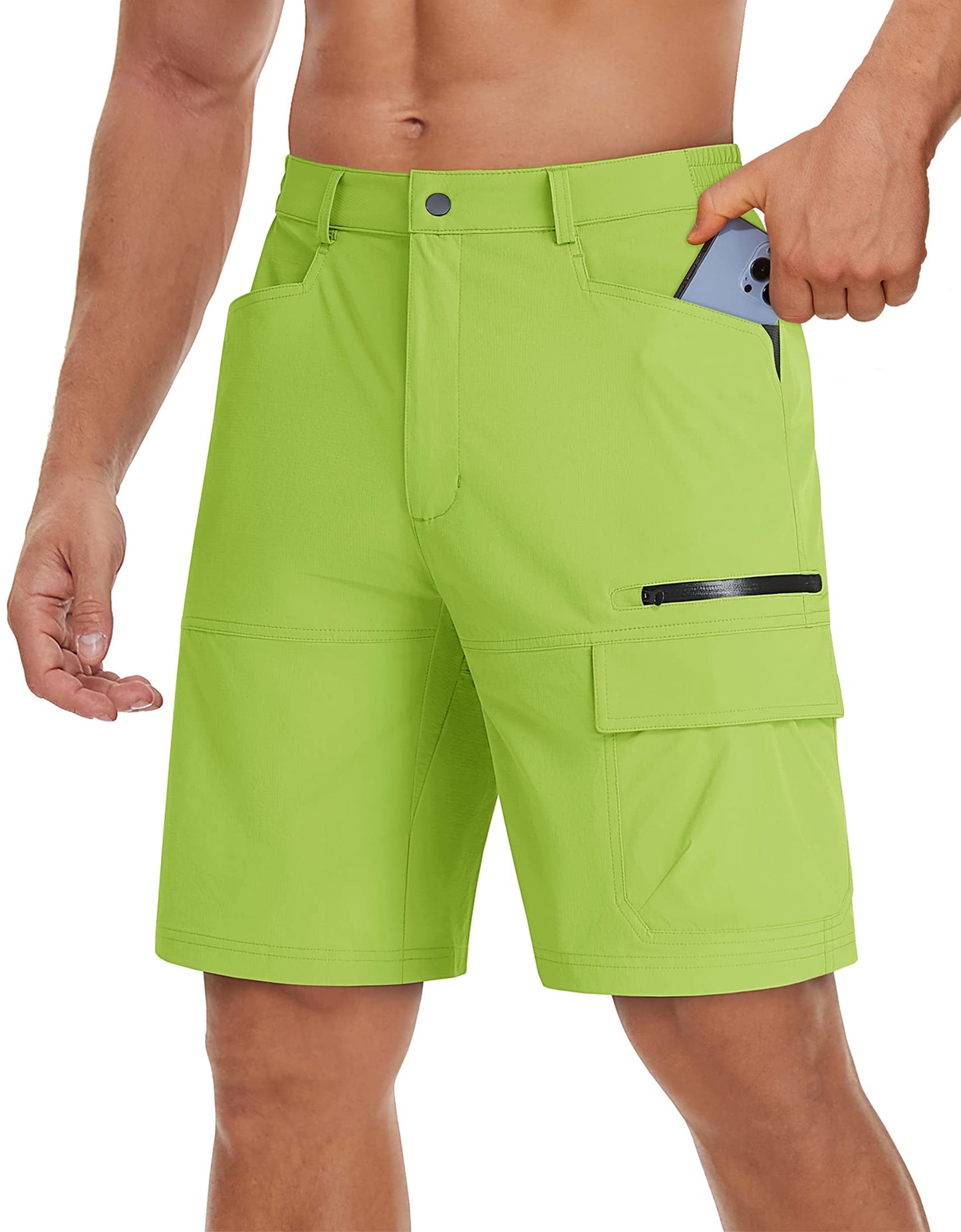 TACVASEN Men's Casual Shorts Lightweight Quick Dry Cargo Hiking Tactical Shorts Outdoor Summer with Zipper Pockets Yellow Green 36