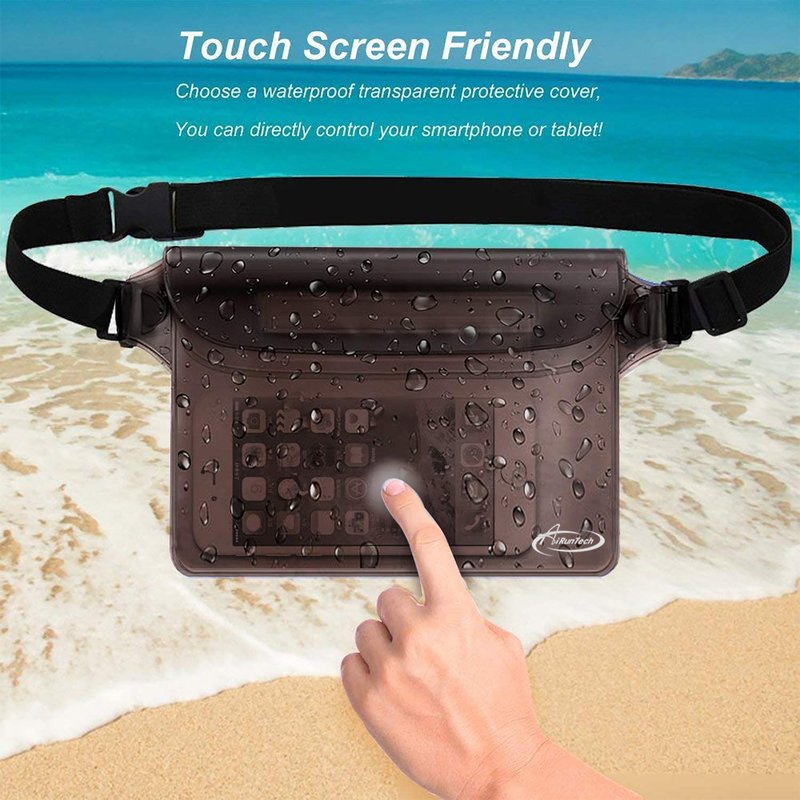 AiRunTech Waterproof Fanny Pack, Beach Cruise Vacation Essentials, Waterproof Pouch Protect Phone Passport Valuables Dry Safety, Paddle Board Kayaking Boating Swimming Accessories-2 Pack（Gray + Black）
