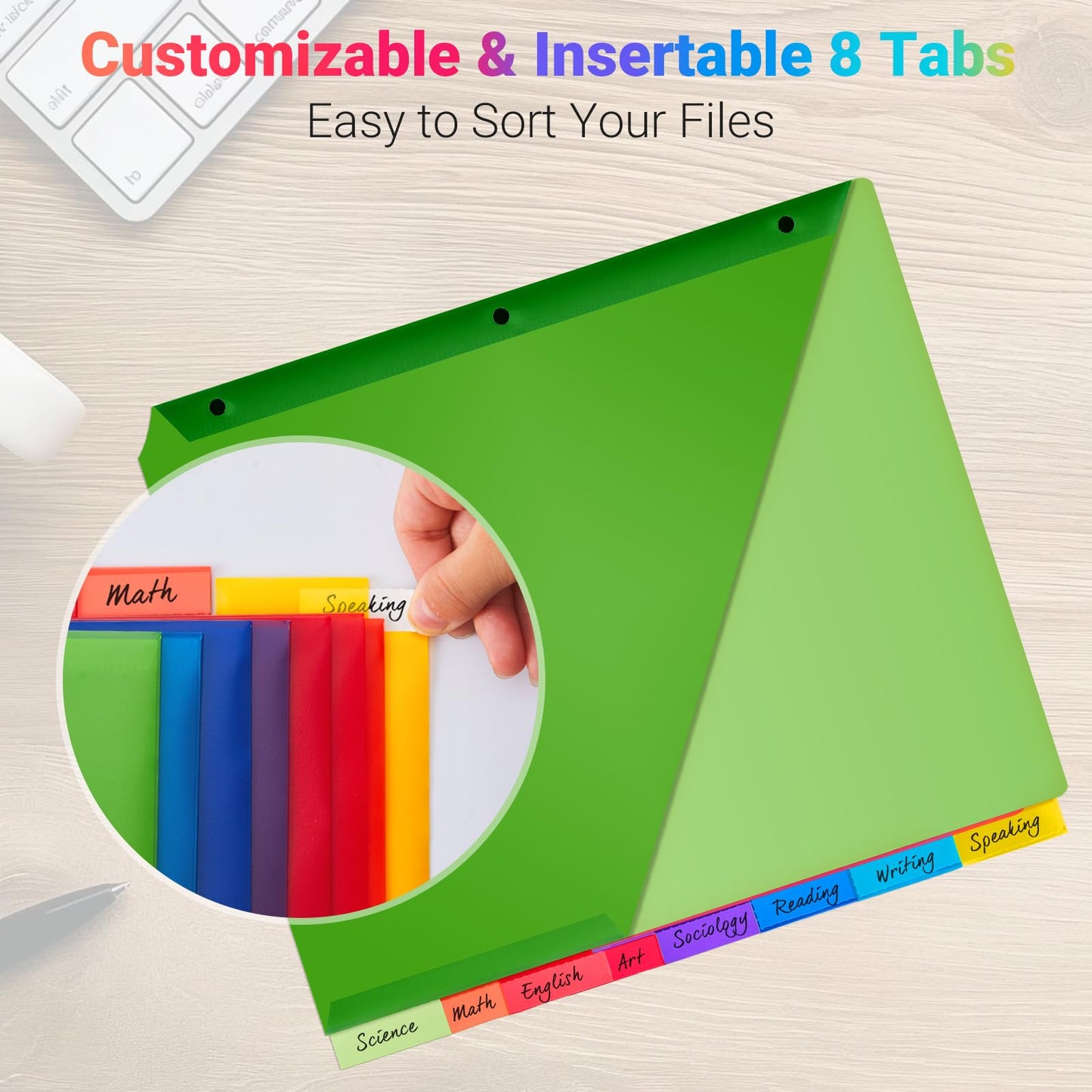 8-Tab Dividers for 3-Ring Binders, 48 Counts 3 Holes Index Dividers with 2 Pockets, Insertable 8 Tabs Binder Divider for 1/2''/1''/2''/3'' inch Binders, 8 Colors (6)