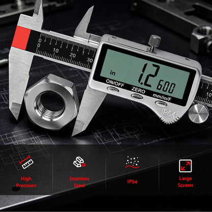 S&F STEAD & FAST Digital Caliper Measuring Tool 6 inch with Extra Large LCD Screen, Stainless Steel Micrometer Caliper Digital IP54, Measures Inch Mm Fraction for Workshop, 3D Printing