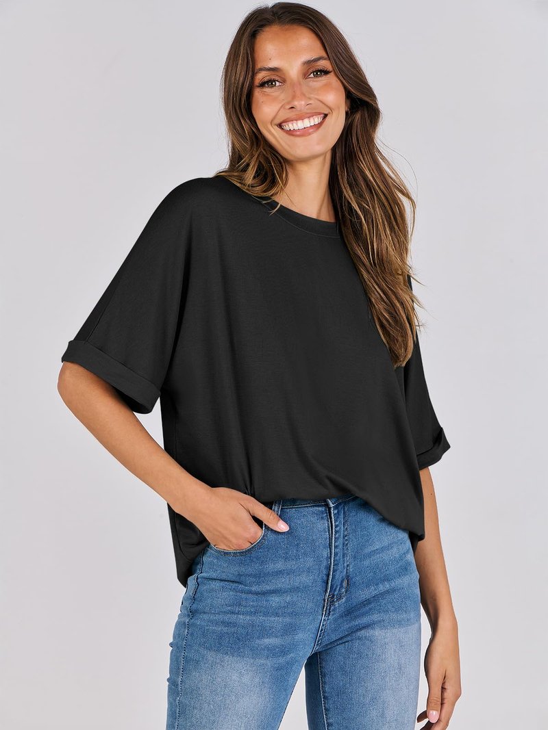 ANRABESS Womens Tops Oversized T Shirts Short Sleeve Crewneck Summer Casual Loose Basic Tee Shirt 2026 Trendy Fashion Clothes Black X-Large