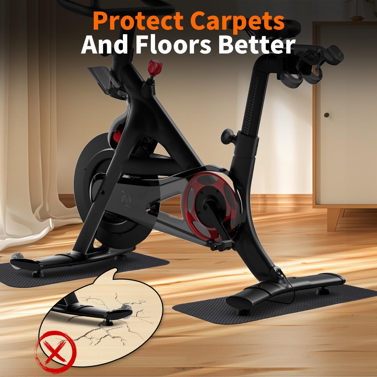 2-Pack Bike & Rowing Machine Mat for Carpet & Hardwood Floors, Compatible with Peloton/Yosuda, Anti-Slip Floor Protector Pad, Noise & Vibration Dampening