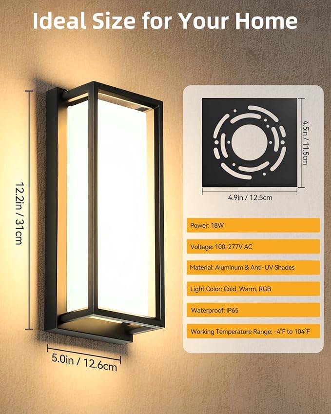 RAYVO Outdoor Wall Lights 2 Pack, 1500LM RGBCW Smart Porch Lights Color Changing Exterior Lighting Fixtures, IP65 Waterproof Outdoor Sconce Lights, Compatible with Alexa Google Assistant, ETL Listed