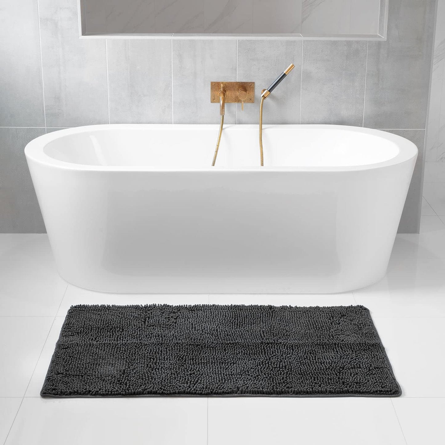 Tafts Bathroom Rugs, Extra-Thick Memory Foam Bath Mat, Ultra-Soft Chenille Microfiber, Highly Absorbent, Machine Washable, Shaggy Bath Mats for Bathroom, Non-Slip (21"x32") Space Grey