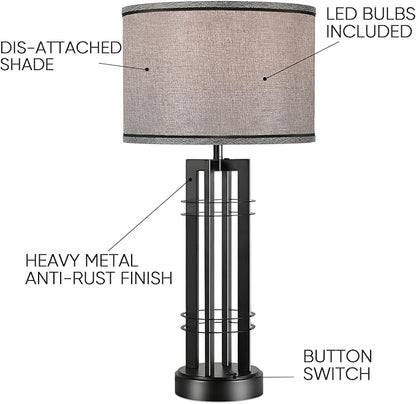 27in Tall Table Lamps for Living Room Button Control Farmhouse Rustic Table Lamps Set of 2 SideTable Lamps Black&Grey Bedroom Lamps for Bedside Nightstand End Table 2025 New