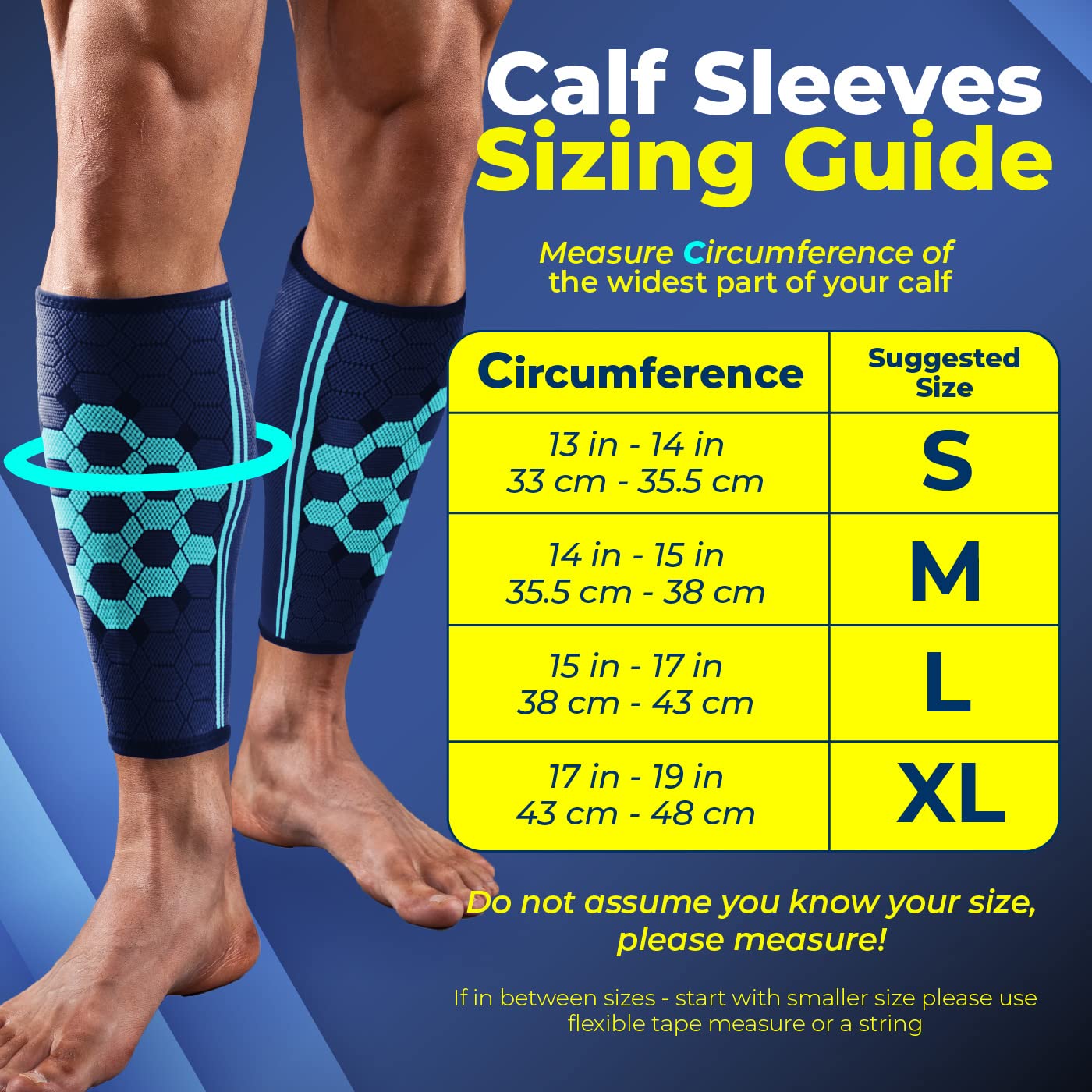 Sparthos Calf Compression Sleeves (Pair) – Leg Compression Socks for Men and Women – Shin Splint, Calves Pain Relief, Sports, Support, Running, Walking Yoga Thigh Hamstring Brace (Blue-S)