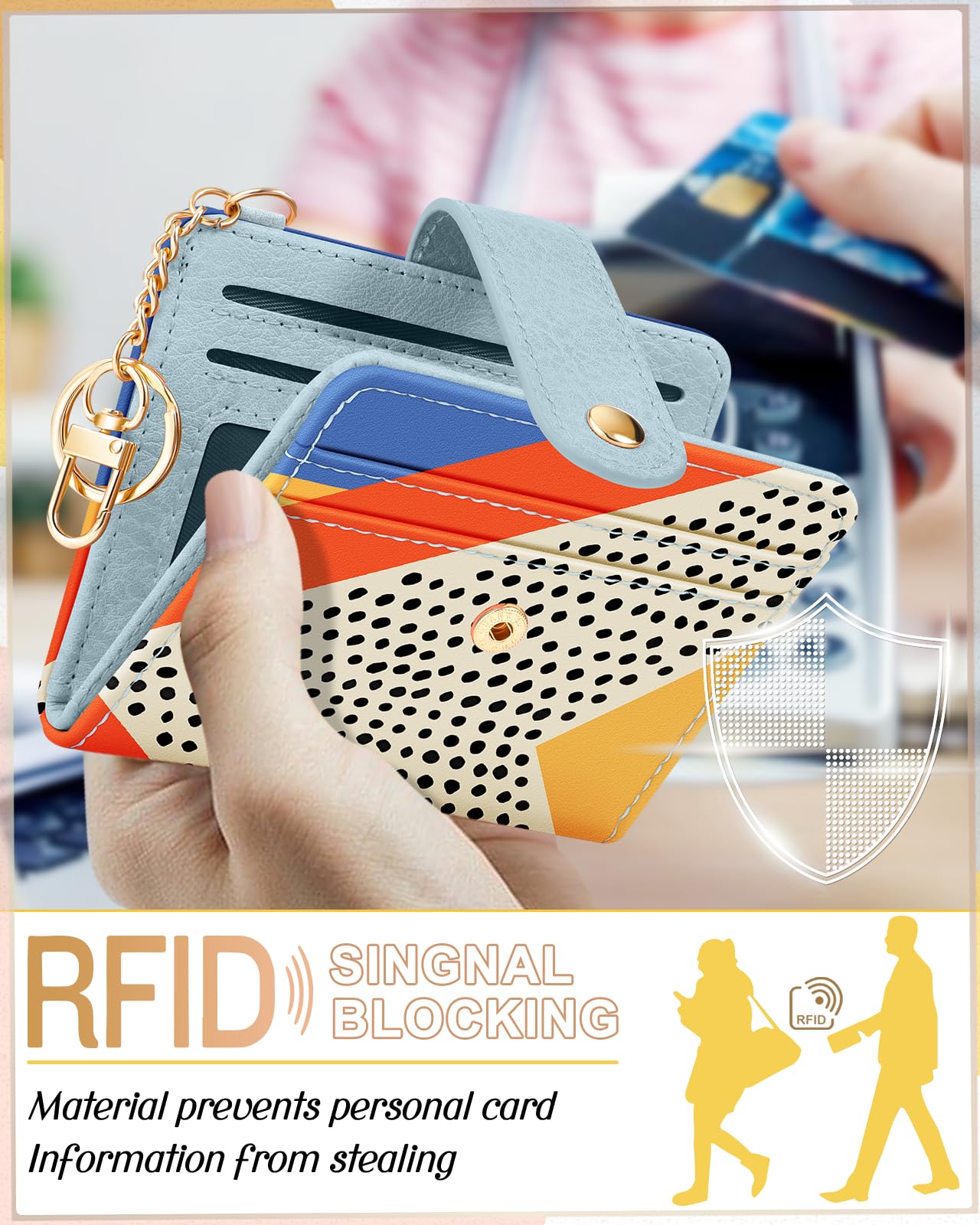 Bistup Wallet for Women Cute Bifold Card Wallet Rfid with Keychain for Ladies Teen Girls Female Medium Aesthetic Girly Small Thin Slim Abstract Unique Pretty Modern Leather Credit Card Holder Purse