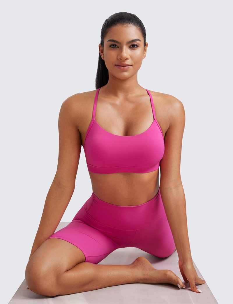 CRZ YOGA Butterluxe Y Back Sports Bras for Women - Padded Racerback Low Impact Spaghetti Thin Strap Workout Yoga Top Hibiscus Purple Large