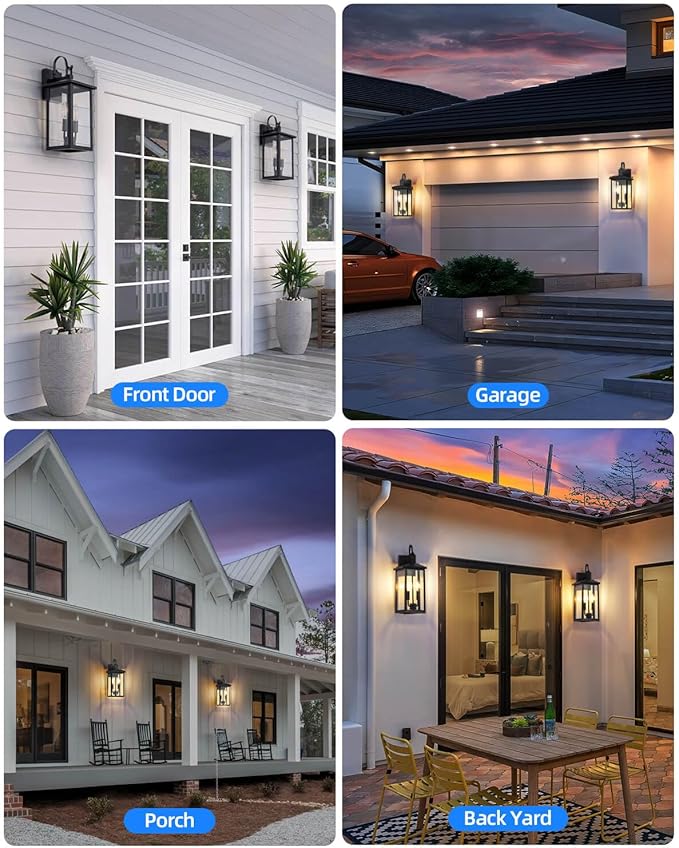 SHIMR Dusk to Dawn Outdoor Lighting 2 Pack, Large Exterior Light Fixture Wall Mount Waterproof Outdoor Wall Light Outside Lights for House Porch Garage Patio