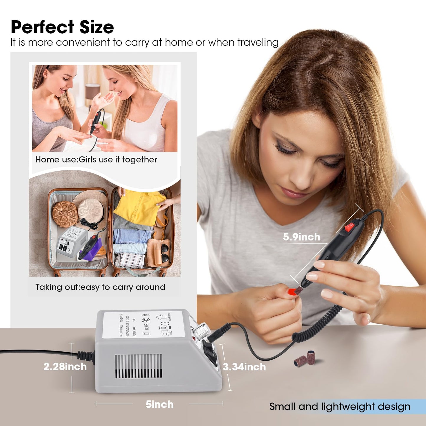 LAVAED Professional Nail Drill Electric Nail File Kit, Nail Filer Electric with 156pcs Sanding Bands and Nail Dril Bits for Acrylic, Gel Nail Manicure and Pedicure, Pink