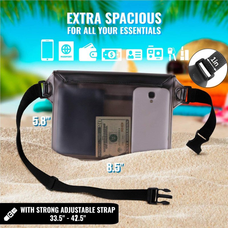 AiRunTech Waterproof Fanny Pack, Beach Cruise Vacation Essentials, Waterproof Pouch Protect Phone Passport Valuables Dry Safety, Paddle Board Kayaking Boating Swimming Accessories-2 Pack（Gray + Black）