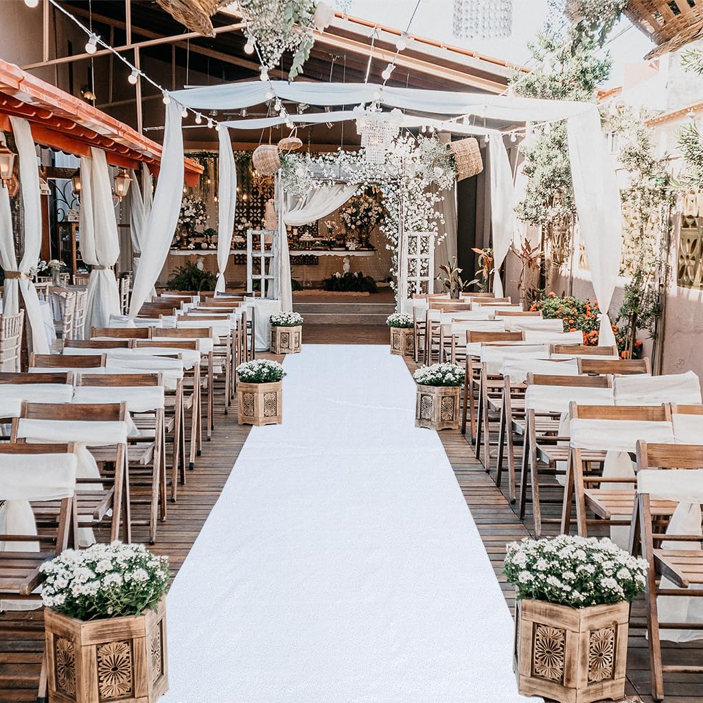 CHHEART White Aisle Runner for Wedding Ceremony 3FTx15FT Aisle Runner Carpet Rugs White Sequin Aisle Runner for Party Outdoor Wedding Aisle Runner