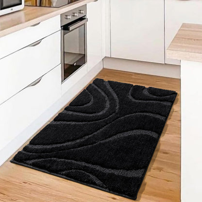 DEXDE Bathroom Rugs Mat 20x32, Soft Plush Shaggy Microfiber Bath Rug Non Slip Bath Mats for Bathroom Floor, Machine Washable Absorbent Carpet for Shower Tub, Black