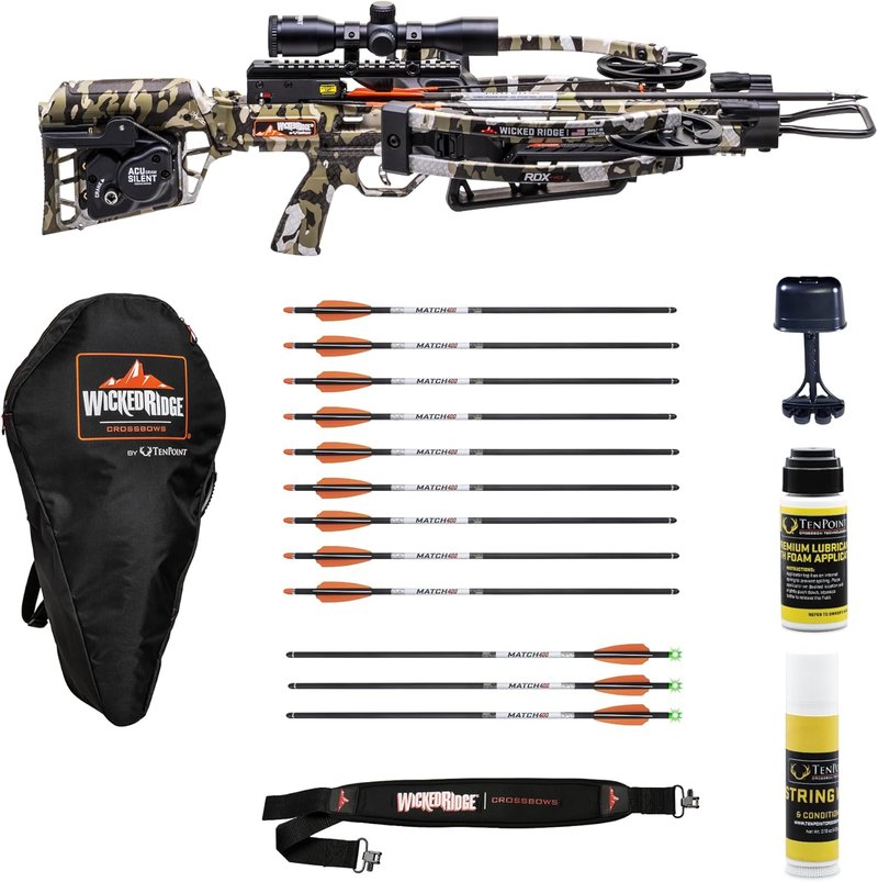 Wicked Ridge RDX 410 Ready-to-Hunt Crossbow Package - Nine Match 400 Arrows, Soft Case & Accessories