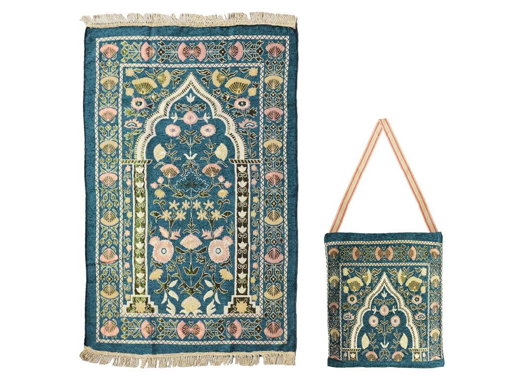 Hitopin Green 2'4" x 3'7" Square Muslim Prayer Rug, with Elegant Design Bags, Soft, Non-Slip, Stable, Perfect for Prayer, Ramadan, Eid al Fitr, Gift