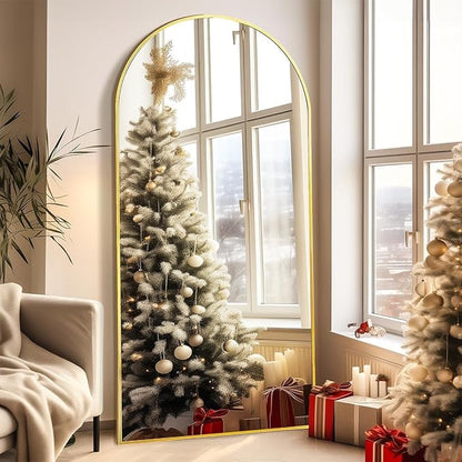 Arched Floor Mirror, 76 "x 34" Full Length Mirror Wall Mirrors Hanging or Leaning Arched-Top Full Body Mirrors with Stand for Bedroom, Dressing Room, Gold
