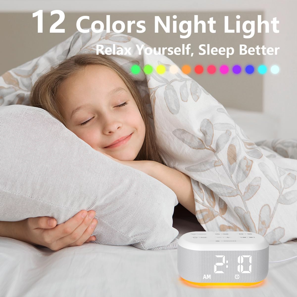 Small Digital Alarm Clock for Bedrooms Sound Machine with 30 Soothing Sound Plug in Bedside Clock with Night Light Noise Machine Battery Backup 15 Wake up Sound Clock for Teen Kid Heavy Sleeper Snooze