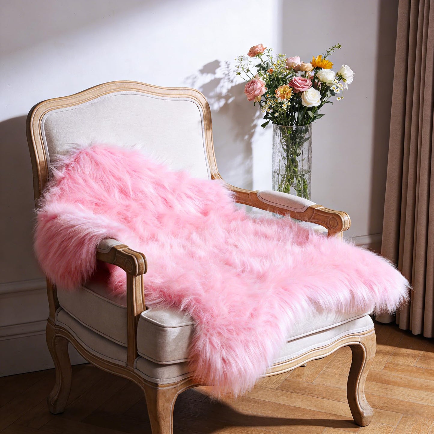 TUOTPE Ultra Soft Faux Fur Rug, Fluffy Shaggy 2 x 3 Ft Sheepskin Fur, Pink Plush Faux Area for Bedroom Nursery Living Room