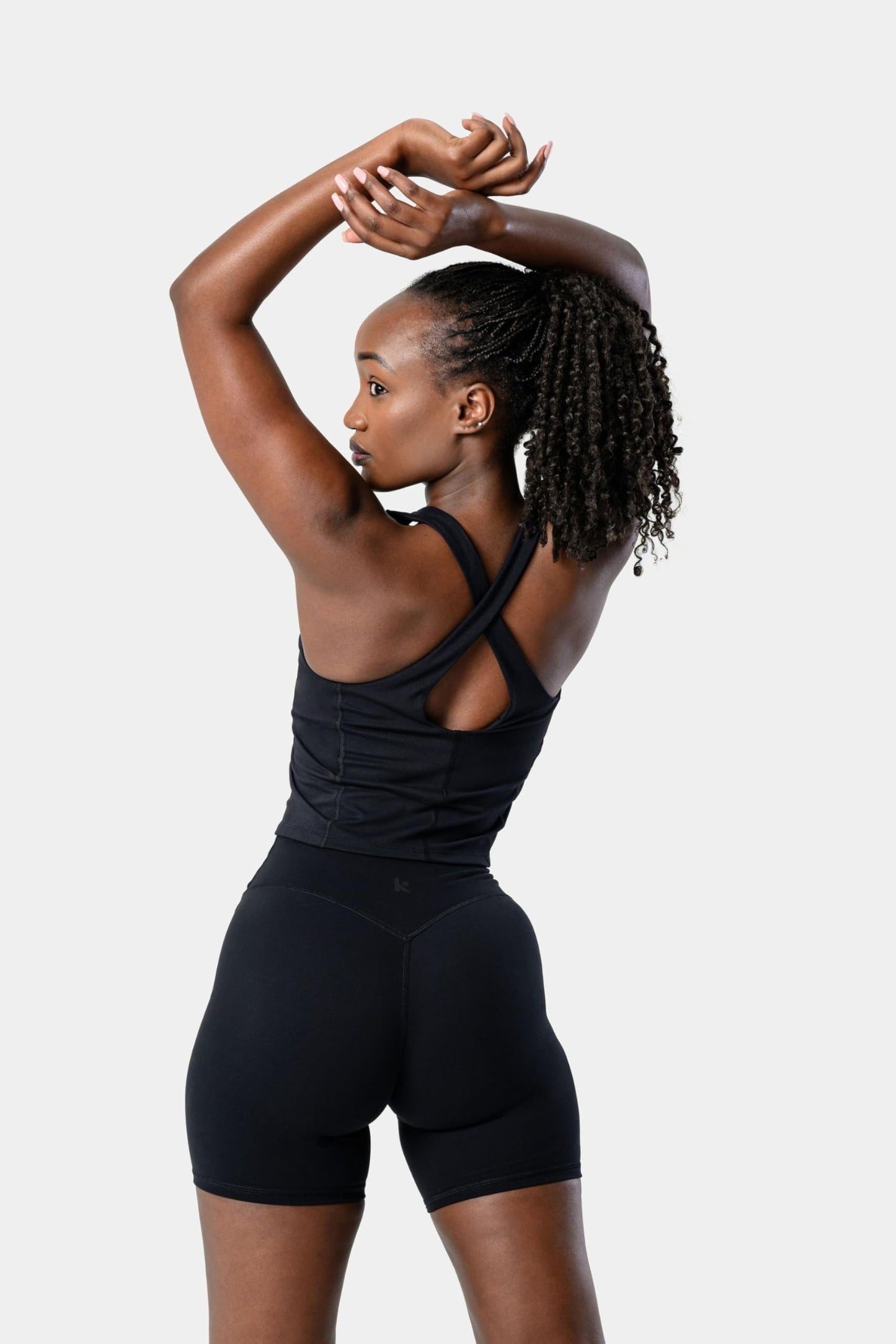 Kamo Fitness Serenity Shorts High Waisted 6" Inseam No Front Seam Thigh Friendly V Booty Seam Women's Biker Shorts (Black, S)