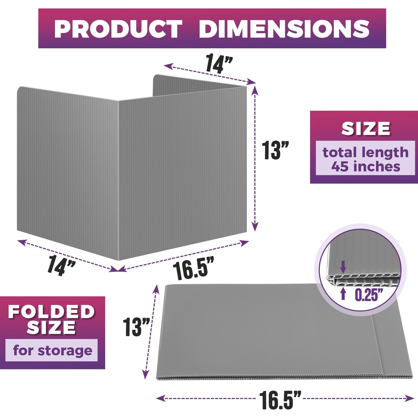 22-Pack Desk Dividers for Students - Waterproof & Durable Plastic Privacy Shield Divider, Classroom Folders Teacher Supplies, Easy-to-Clean Plastic Study Carrel Folder Boards for Student Desks, Grey