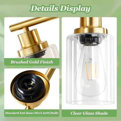 5-Light Bathroom Vanity Lights, E26 Modern Brushed Gold Bathroom Light Fixtures with Clear Glass Shade, Mirror Kitchen Hallway Cabinet Living Room Sconces Wall Lights