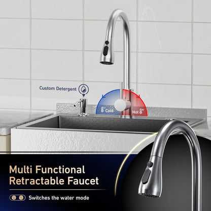 20" Freestanding Utility Sink, Stainless Steel Single Bowl with Deep Basin, Heavy Duty Sinks with Storage Shelves & Hot/Cold Water Pipes for Laundry, Kitchen, Farmhouse, Garage