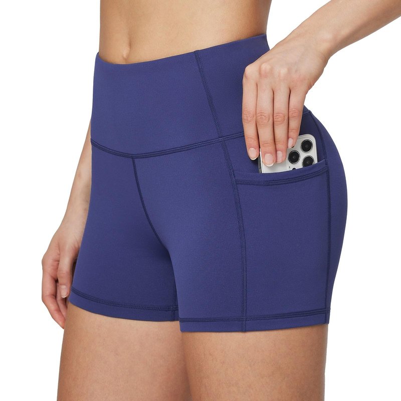 baleaf Gym Workout Shorts Women 3" Biker Yoga Spandex Running Volleyball Tummy Control Compression Short with Pockets Navy Blue M