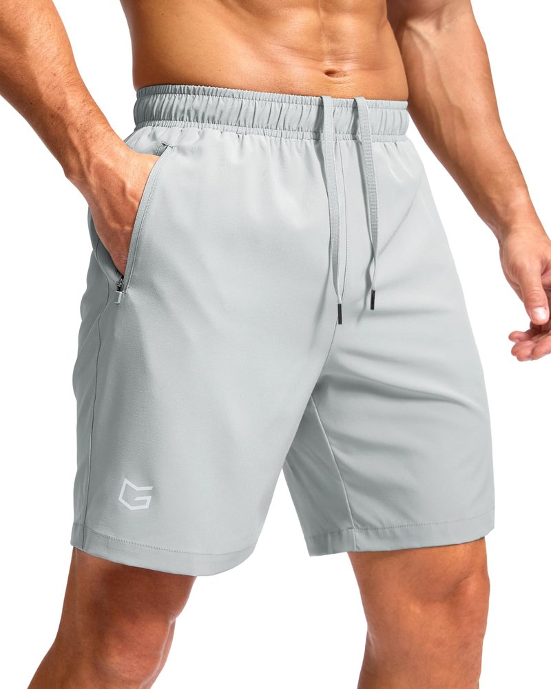 G Gradual Men's Athletic Running Shorts with Zipper Pockets Quick Dry 7"/ 5"/ 9" Workout Gym Shorts for Basketball Hiking(Platinum Grey,7S)