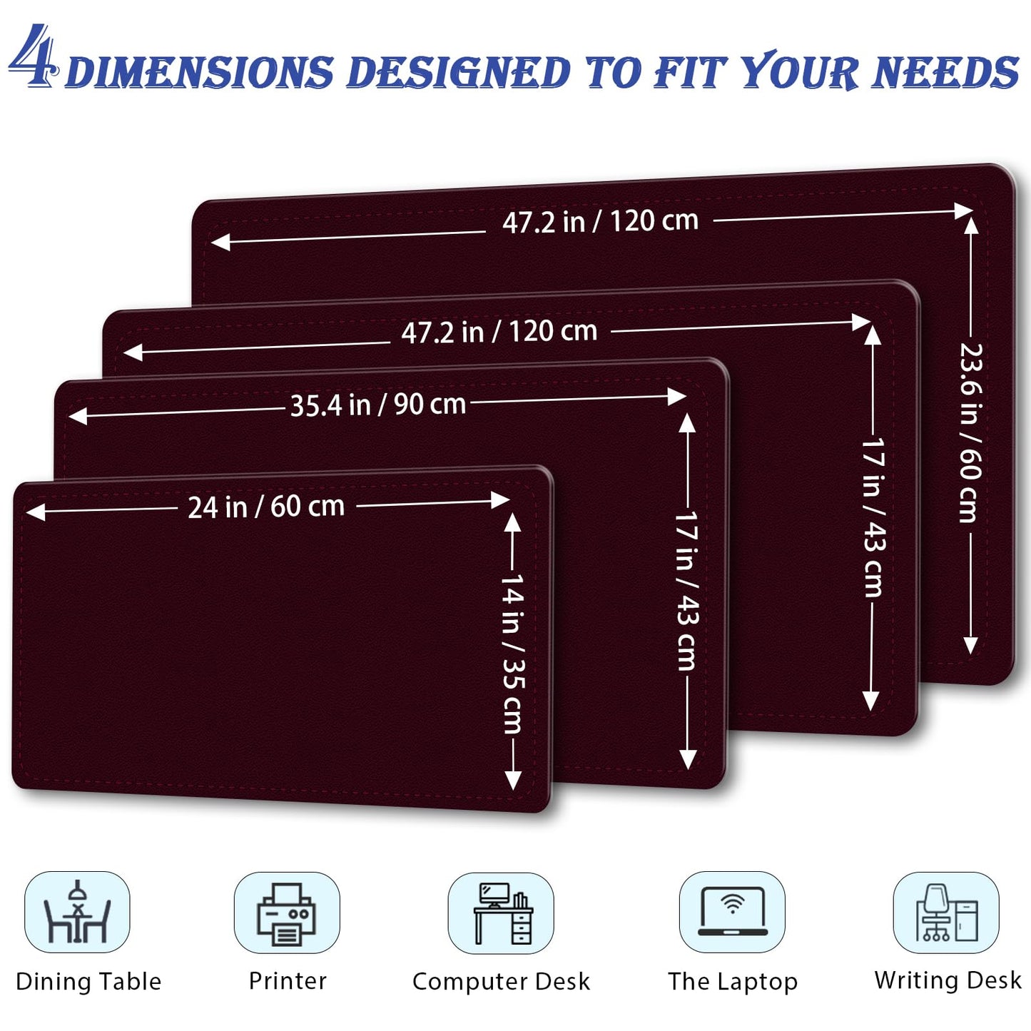 Large Desk Pad, 47.2" x 17" PU Leather Desk Mat for Desktop, Non-Slip Office Desk Mat for Desk, Desk Blotter Pad, Waterproof Computer Pad for Desk, Keyboard Mats for Home & Office (Burgundy)