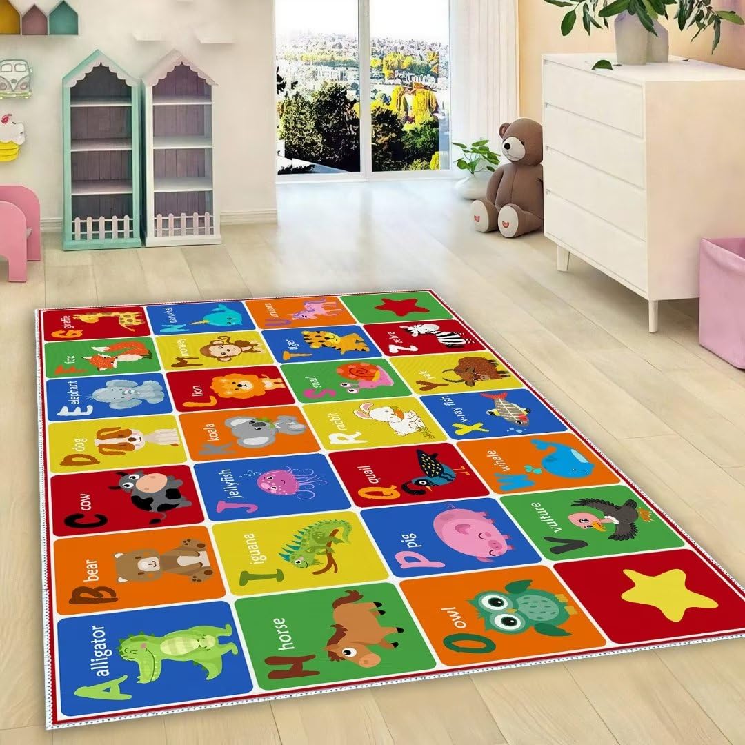 SXYLPP ABC Alphabet Animal Rug, Educational Letter Learning Game Playmat for Kids, Crawl Floor Mat in The Bedroom, Playroom, or Classroom(31x47in)
