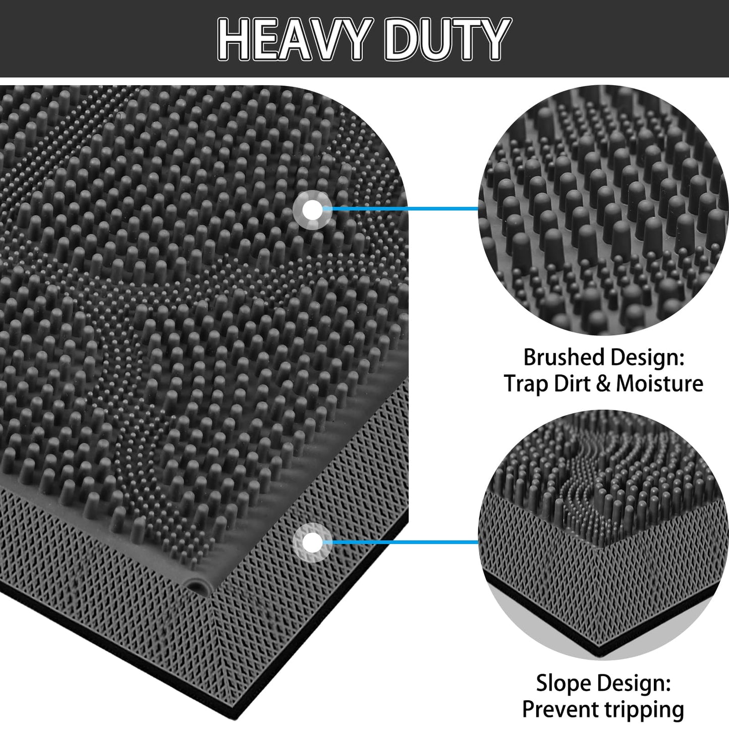 FRAMICS Front Rubber Door Mat Outside Entrance, 24x36 Doormat Heavy Duty Welcome Mat Dirt Trapping Non Slip Waterproof Door Mats for All Weather Patio Porch Garage Garden, Grey