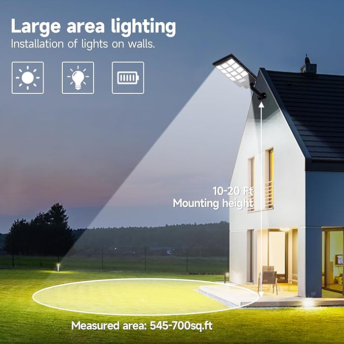 Solar Street Lights Outdoor Motion Sensor, 6500K Dusk to Dawn LED Solar Flood Light, Waterproof Security Light for Outside Garden Yard Parking Lot, 2PCS