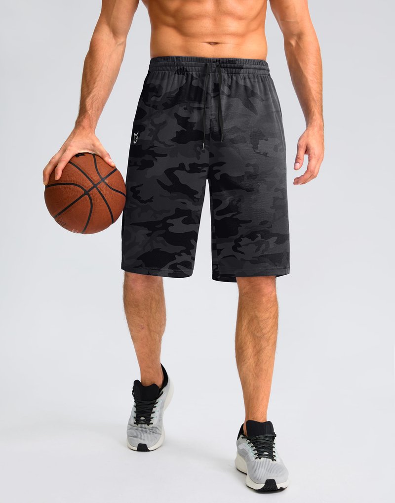 G Gradual Men's Athletic Shorts with Pockets 11" Long Basketball Shorts Lightweight Quick Dry Gym Workout Shorts for Men(Gray Camo,XXXL)