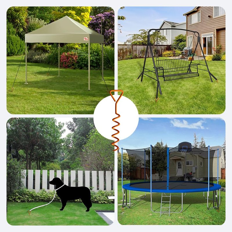 Trampoline Anchors & Stakes Kit with 6 Strong Belts, Heavy Duty Anchor Corkscrew Steel Ground Stakes for Trampolines, Garden & Outdoor Use,Black