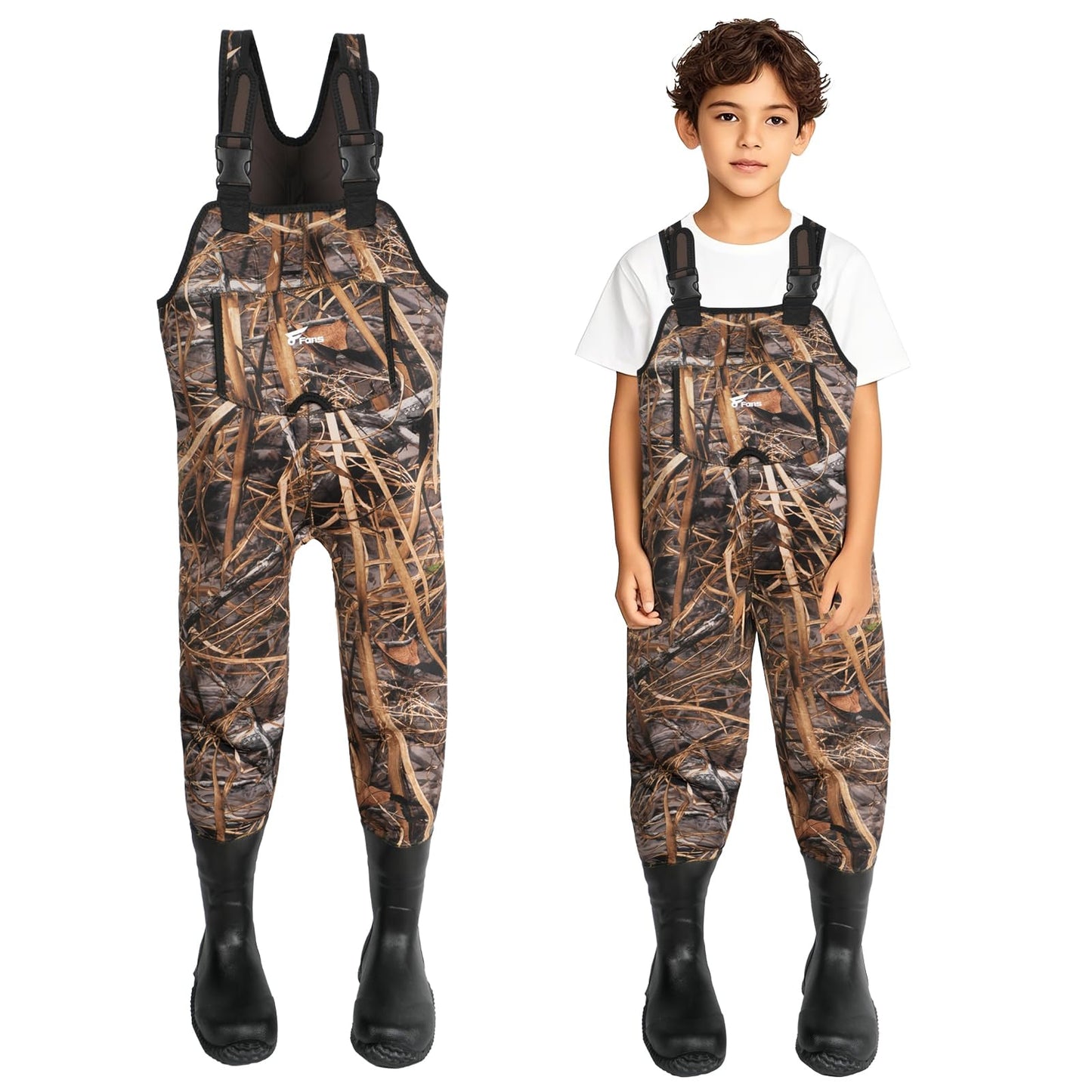 8 Fans Hunting Waders for Kids, Neoprene Youth Fishing Waders with Boot, Lightweight Chest Waders for Toddler Children (Next Camo Evo(s), 8/9#)
