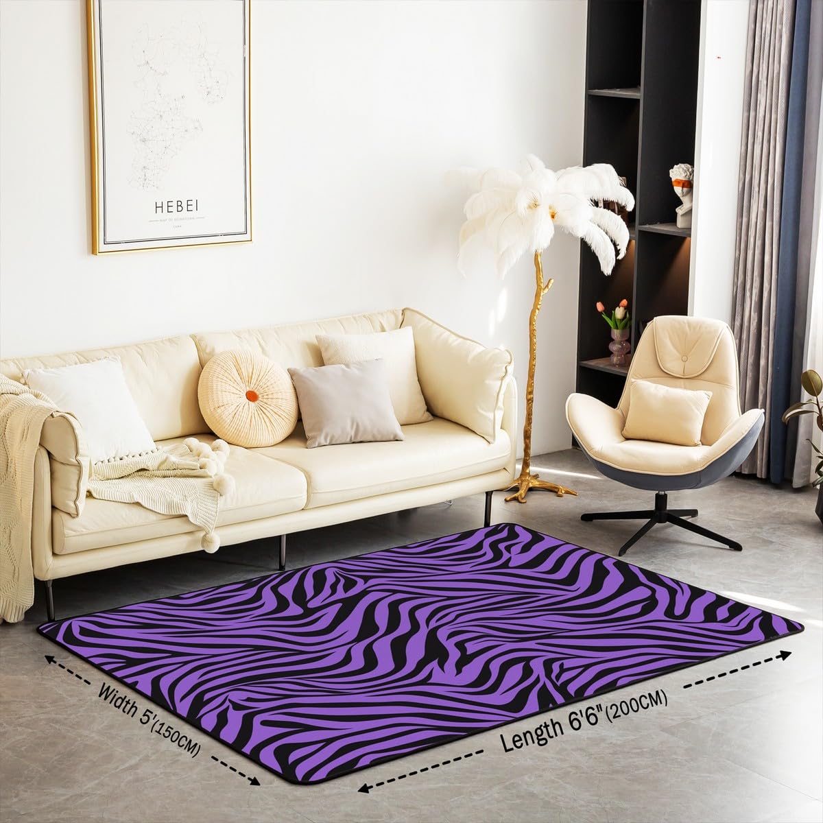 Castle Fairy Black Purple Zebra Skin Pattern Area Rug 3x5 Wild Animals Living Room Rugs for Boys Teens Zebra Stripes Decorative Rug Indoor Floor Mat Accent Rug