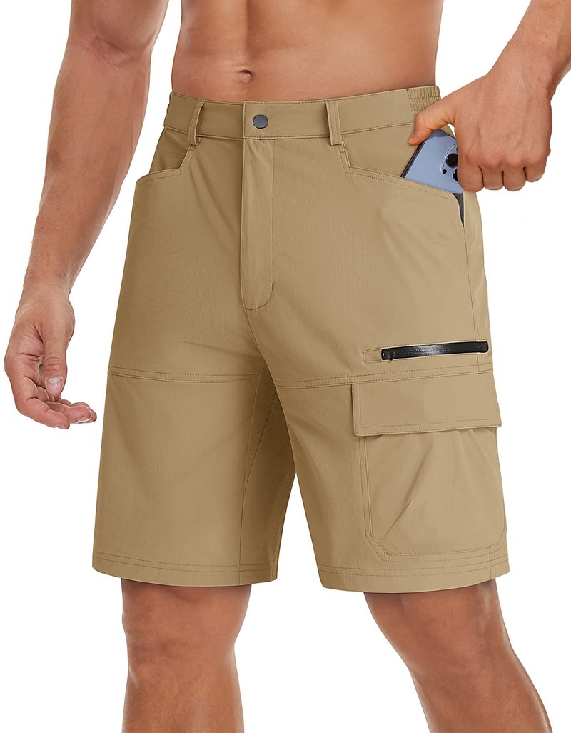 TACVASEN Mens Hiking Cargo Shorts Dress Casual Golf Shorts Lightweight Quick Dry Waterproof Breathable Travel Work Fishing Khaki 30