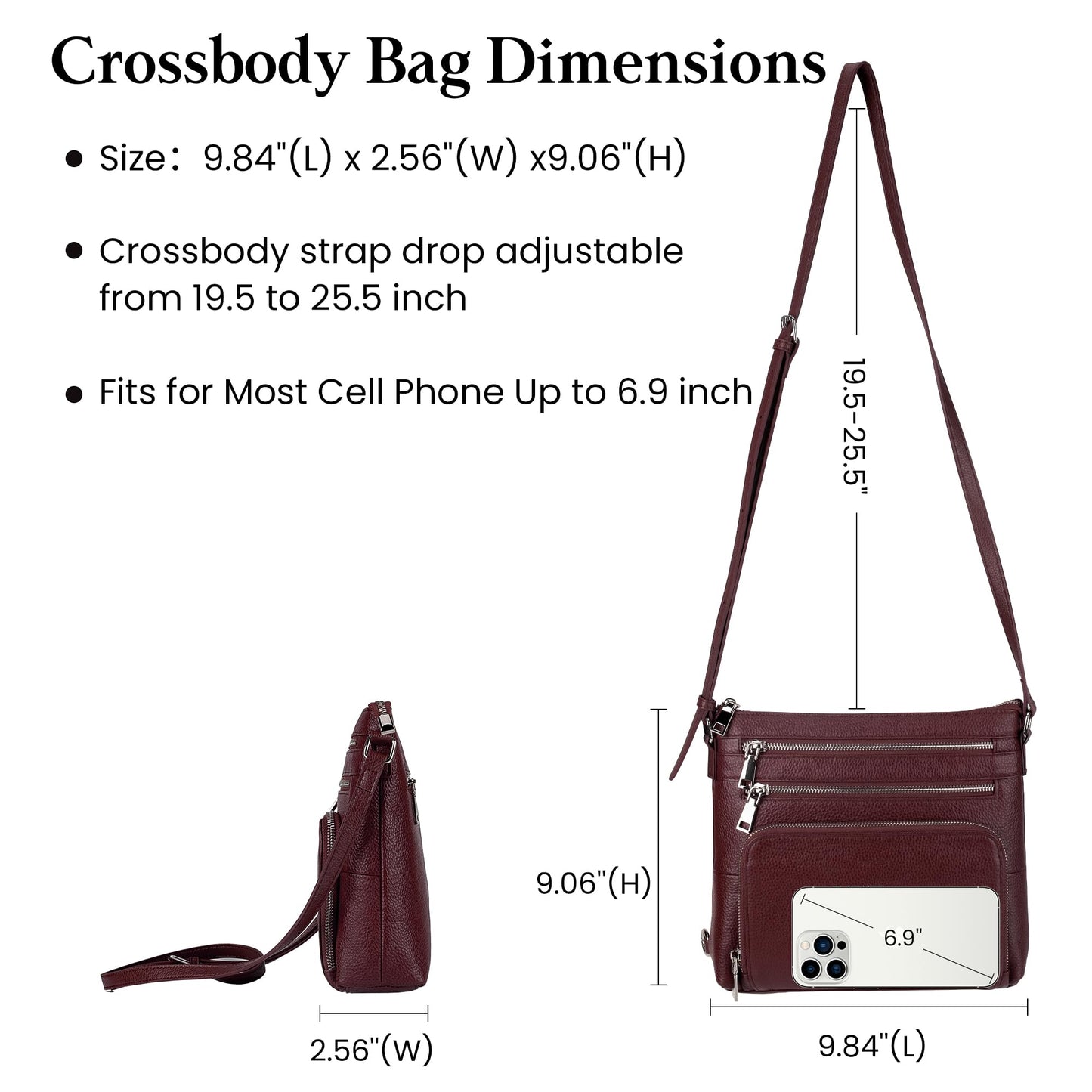 befen Genuine Leather Crossbody Purses for Women, Ladies Anti-Theft Medium Crossbody Shoulder Bags with Built in RFID Blocking Wallet Burgundy Red