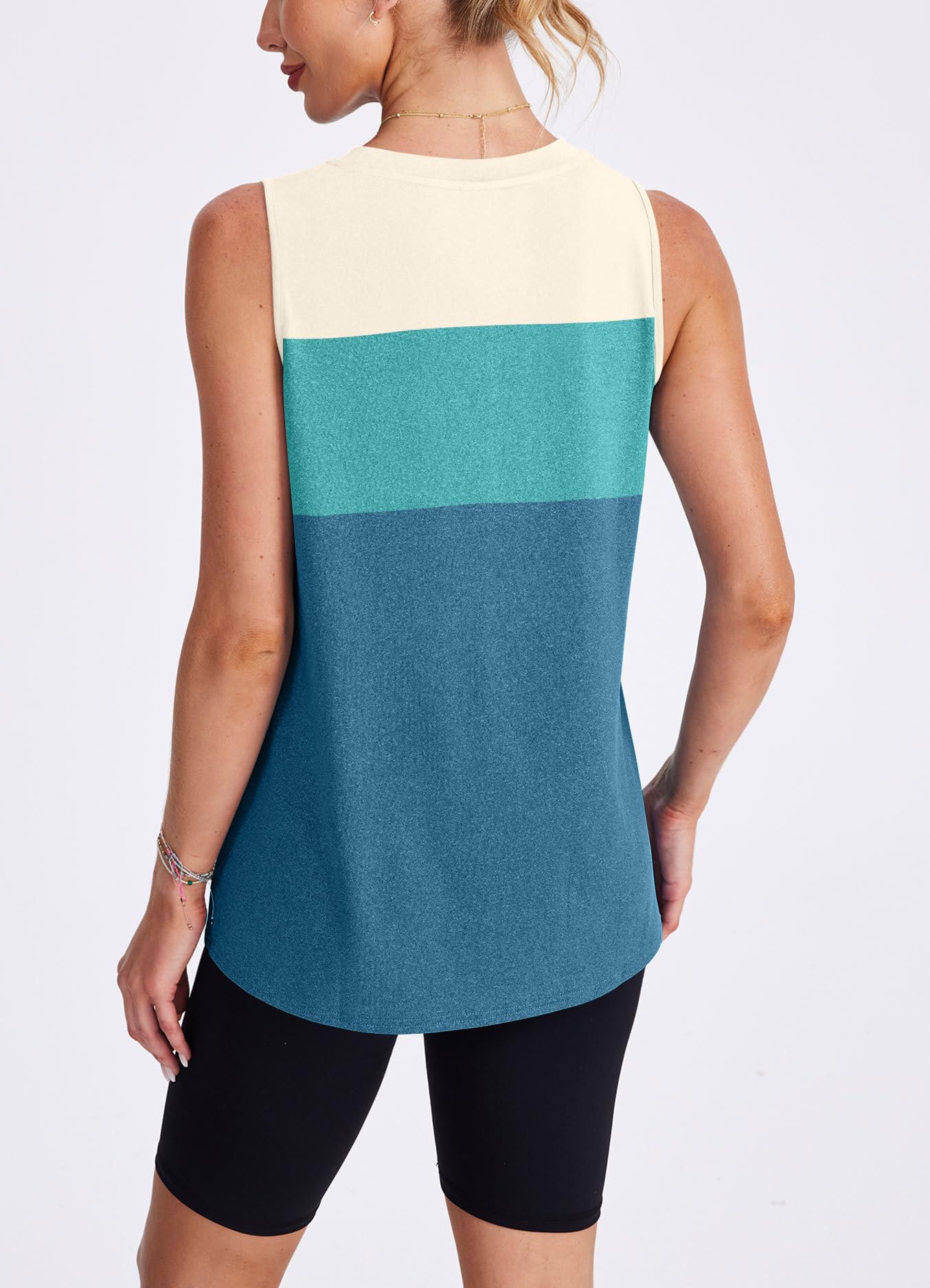 Workout Tank Tops for Women Athletic Running Sleeveless Shirts Activewear Gym Yoga Tops White Green Blue L