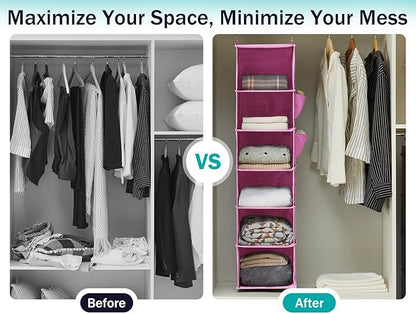 YOUDENOVA Hanging Closet Organizer and Storage, 6-Shelf Closet Hanging Storage