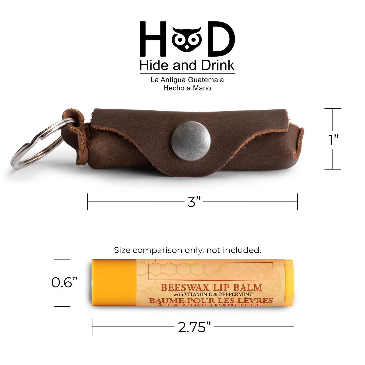 Hide & Drink, Lip Balm Keychain Holder, Lip Protection, Classic Vintage, Brass Metal Clasp, Full Grain Leather, Handmade, Bourbon Brown