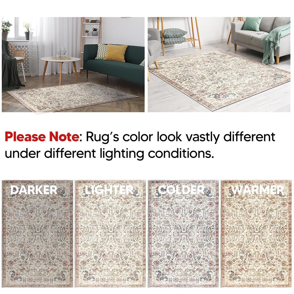 Keen Home Design 5x7 Rug - Machine Washable Area Rug with Non-Slip Backing, Ideal for Living Room, Dining Room, Bedroom - Vintage, Easy Clean, Durable, Low Pile Rug - (5' x 7')