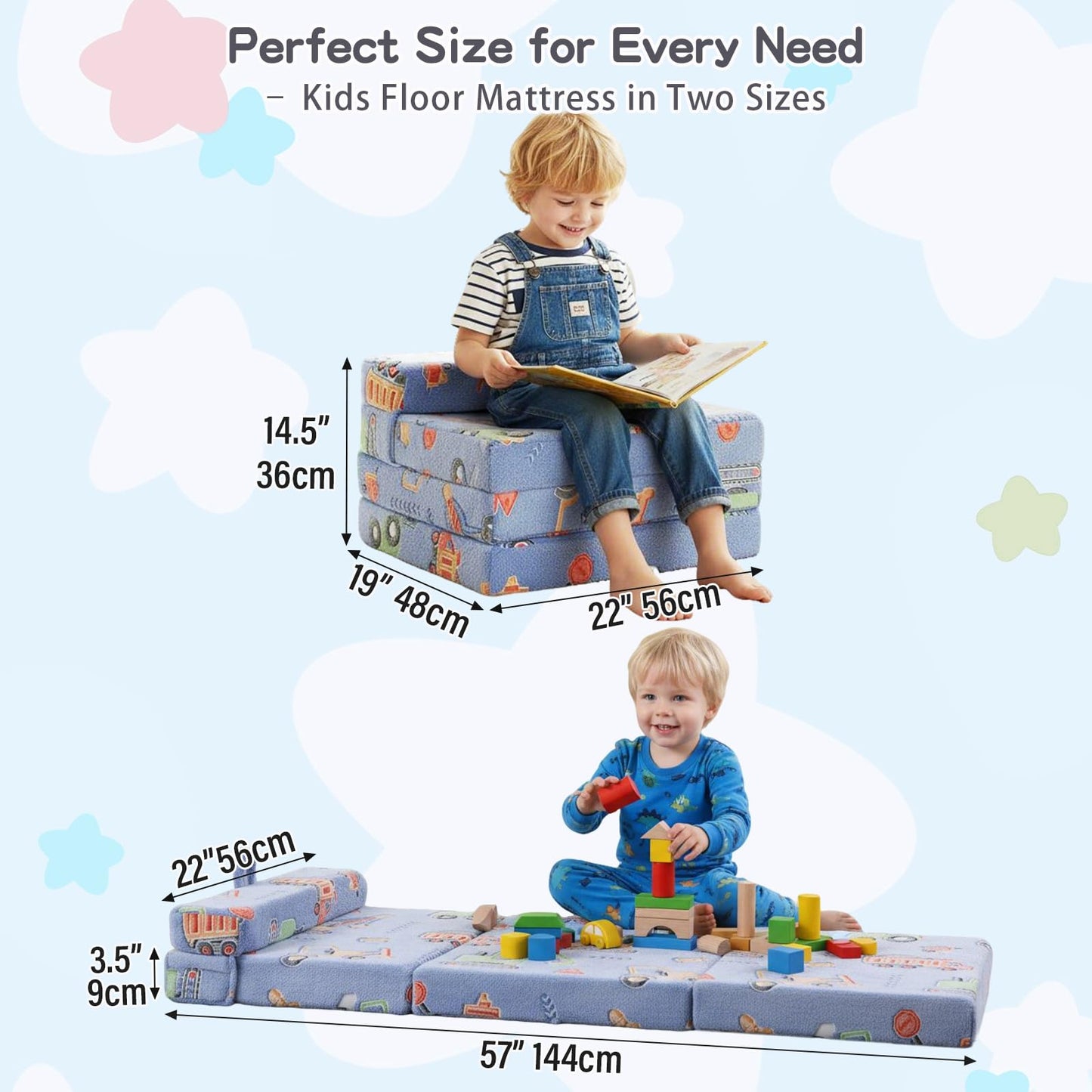Tiita Foldable Floor Mattress for Kids-Glow in The Dark Toddler Nap Mat with Storage Bag, Portable Toddler Floor Nap for Travel, Daycare, Camping, RV, Playroom, Vehicles